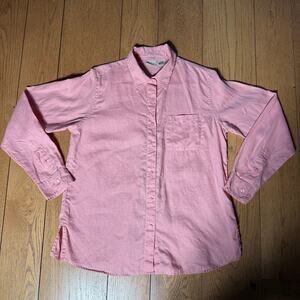 L.L. Bean Long Sleeve Linen Button Up Shirt SZ M Muted Coral Pink Beach Classic